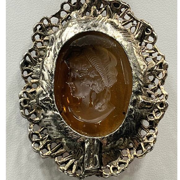 Vintage Brown Topaz Glass CAMEO Intaglio PENDANT Necklace‎ victorian revival - Picture 5 of 7